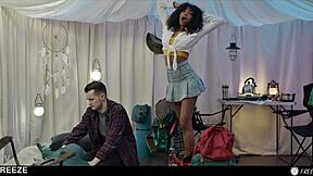 Homemade video of me fingering my teen 18+ stepdaughter, making her moan before sucking her shaved pussy with monster cock.