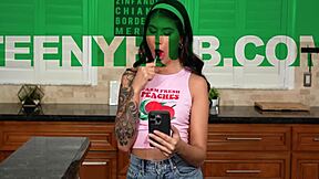 Braylin sucks cock dirty, gets face covered with tight pussy action.