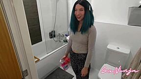 i convinced my maid to give blowjob and creampie in leggings