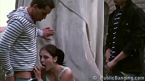 Damn! Public Threesome with Cute Teen in City Center