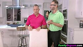 Skinny 18-Year-Old Teens Engage in Orgy with Stepfathers in Cowgirl and Group Action