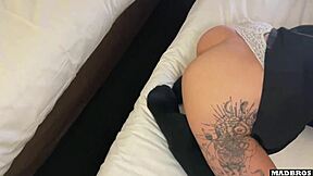 French Nympho with Glasses Gets Pussy Pounded in Rough Threesome! Big Black Cock Action!