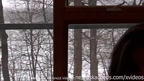 Stuck snowed in with a teen 18+ playing with a huge black dildo stretcher!