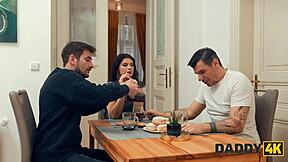 Small-Titted Brunette Cheats on BF with Daddy Next Door