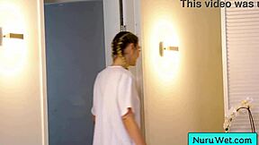 Lovely Pigtail Blonde Masseuse Rubs Naked Body on Horny Client