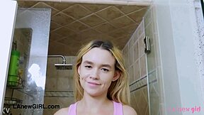 Hey, blonde teen, enjoying that sensual bath on the cozy sofa?