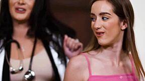 Blonde teen in lingerie takes big cock home.