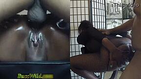 Ghetto girl experiences anal orgasm on barstool