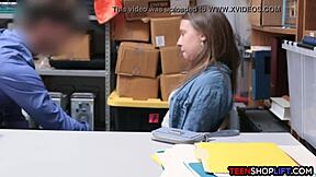 I caught the teen shoplifter and she worked me with her mouth and pussy bent over