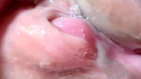 Amateur Asian pink pussy drilled 106 days post-virginity in close-up.