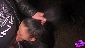 Late night outdoor face banging with a rough brunette in ponytail