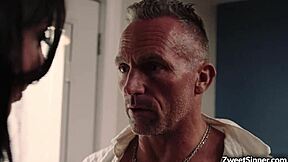 Seductive babe Whitney Wright charms an older guy for cash with her brunette allure and deep skills