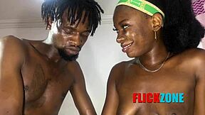 ebony in stockings gets fingers in pussy during coffee interview