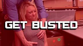 Raven argues with officer before her tight pussy gets banged hard in wild office encounter.