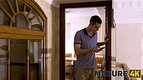 Horny mature MILF rides her devious stepson in hardcore hairy brunette sex!