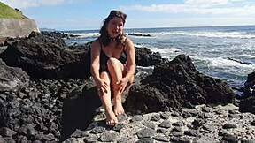 seductive stepmom flashing her big ass on a public beach