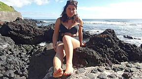 seductive stepmom flashing her big ass on a public beach