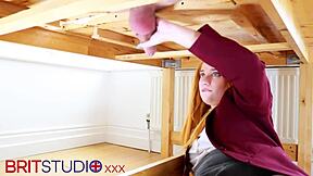 Victoria Greene Sucks Cock, Uniform Drenched in Cum at Milking Table