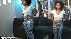 Shy Black Teen 18+ Amateur Gets Face Fuck, Blowjob, Muff Diving, Cum Covered Ass in Interracial Sex