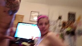 Amateur teen sucks cock for shopping money, big tits bouncing in panties.