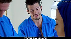 Maya Bijou's Petite Pussy and Mouth Double Fucked by Two Guys