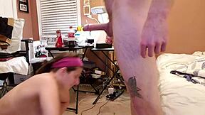 Amateur teen sucks cock for shopping money, big tits bouncing in panties.