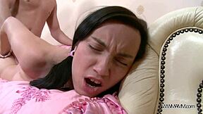 Young brunette babe takes huge creampie in wild oral session