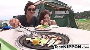 Is This Japanese Girlfriend's Outdoor Blowjob With Facial Cumshot Too Wild For Her Friend?