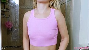 shy teen blonde took a shower after solo interview