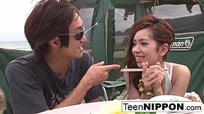 Is This Japanese Girlfriend's Outdoor Blowjob With Facial Cumshot Too Wild For Her Friend?