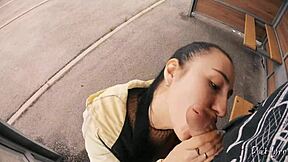 Risky public blowjob at bus station shocks onlookers today