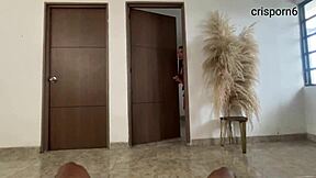 colombian beauty with big tits catches me jerking off