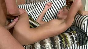 Barely legal Russian brunette with shaved pussy ready for deep creampie