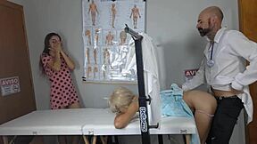 Two naughty girls let gynecologist play with their bodies