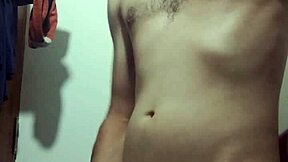 young woman undresses in bathroom for solo session