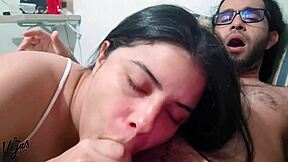 Latina girlfriend MILKS her man's BIG COCK every day, SWALLOWS it all