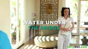 Brunette busty teen 18+ masseuse prepares client for nuru massage in shower