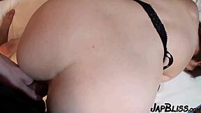 An amazing Japanese stripper performs a striptease and receives a creampie.