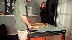 Redhead delivery girl steals pizza, gets ROUGHLY FUCKED as punishment