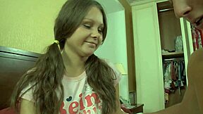 why is this blonde teen riding my monster cock so hard in lingerie?