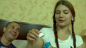 Damn, stunning teen 18+ in fishnets gets slammed hard on bed!