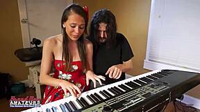 brunette coed cloe sucks cock then gets twat fucked deep and jizzed