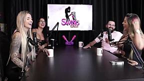 Bisexual beauty Juli Figueir� and Felipe Larrossa in sheer red lingerie, demonstrating oral skills and group play.