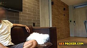 My stepdad saw me flashing tits on video call in bathroom, leading to licking and facial.