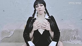 Wednesday Addams goes wild with fingers and ass fucking on Halloween.
