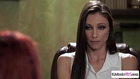 brunette milf licks pussy of redhead client in therapy session