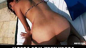 Sunbathing Beauty Feels Exposed As She Slides Bikini Bottoms Aside