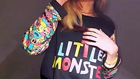 Bonneyuwu in pajamas plays with dildo and plushie on bed