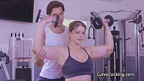 Blonde with big tits craves cock during sweaty workout session