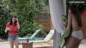 horny teen lesbians lick and fuck each other's wet pussies in panties. detailed cunilingus and muff diving action.